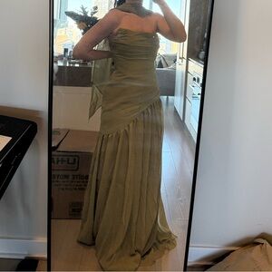 Olive One-Shoulder Draped Maxi Dress